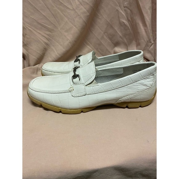 Stacy Adams Horsebit Loafers Dress Shoes Men\'s Size 9 White Cream Snakeskin Look